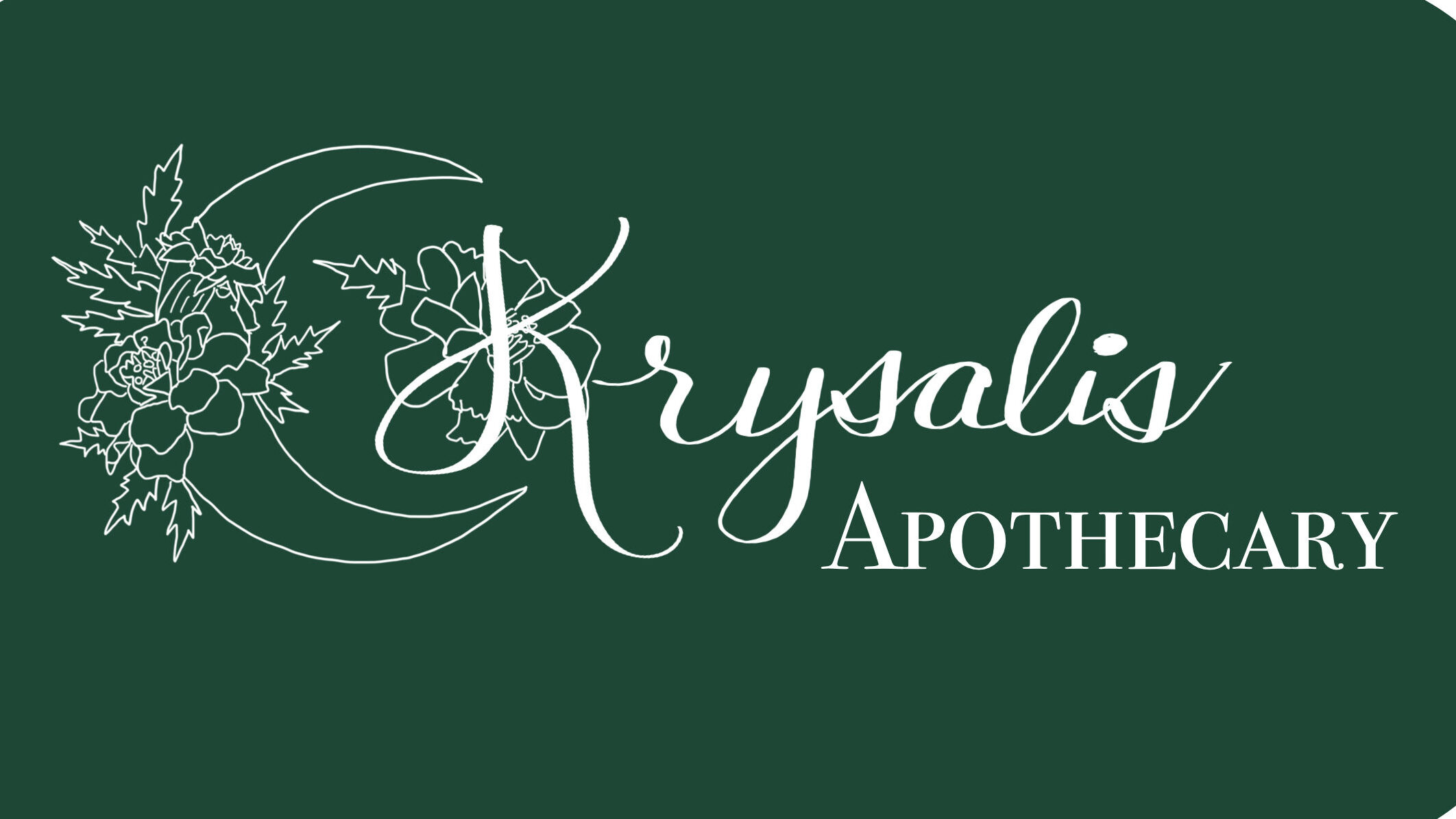 Krystalis Apothecary logo in white with a green background