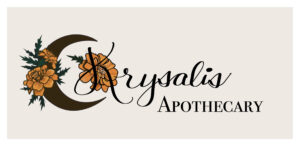Krysalis Apothecary logo in color on a beige background