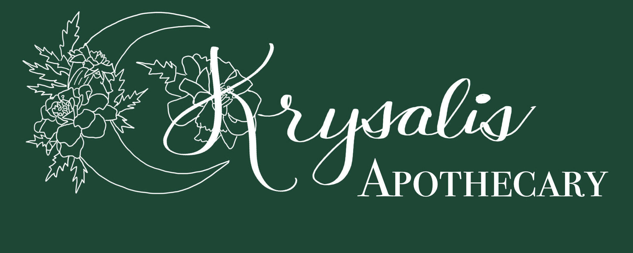 Krystalis Apothecary logo in white with a green background